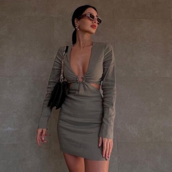 Zara linen Olive Mini Dress - Picture 1 of 4